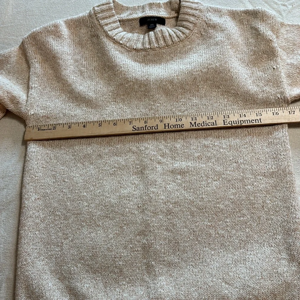 J. Crew women’s beige marled crew neck puff sleeve knit sweater size XS‎
